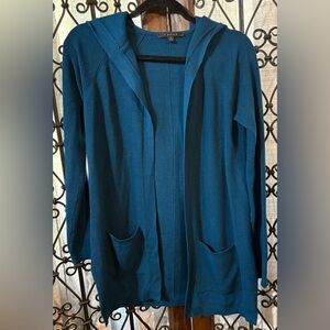 Cyrus Teal Open-Front Hooded Cardigan